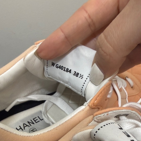 Chanel Peach Suede Quilted Logo Sneakers - 38.5 - Picture 4 of 10
